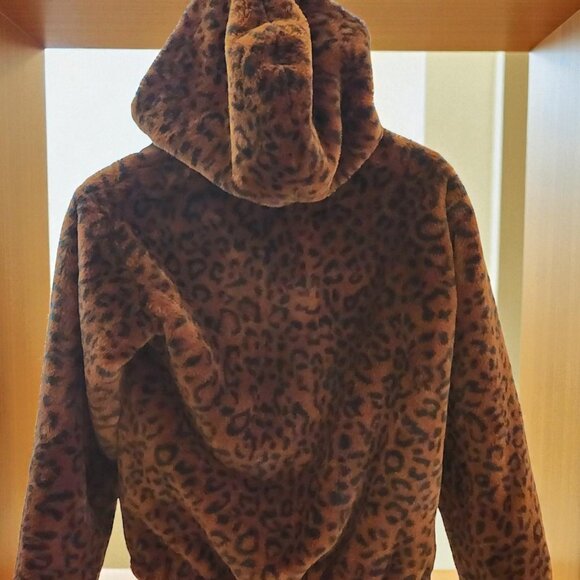 Nine West Faux Fur Leopard Print Hooded Jacket XS – Soft & Stylish - Picture 3 of 11